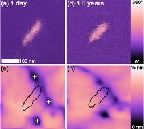 PFM phase images of domains written with multiple pulses of 10 μs